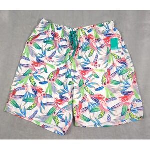 Oasis Swim Shorts Mens 2XLT White Tropical UPF50 Elastic Colorful Floral $48 NEW